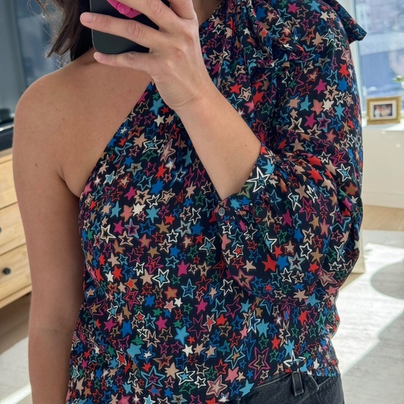 J.Crew Star Print One-Shoulder Blouse • Size 2 • Bow Detail • Off-Shoulder - Picture 4 of 9